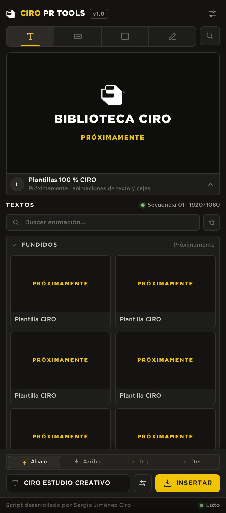 Pestaña Textos del panel CIRO PR TOOLS
