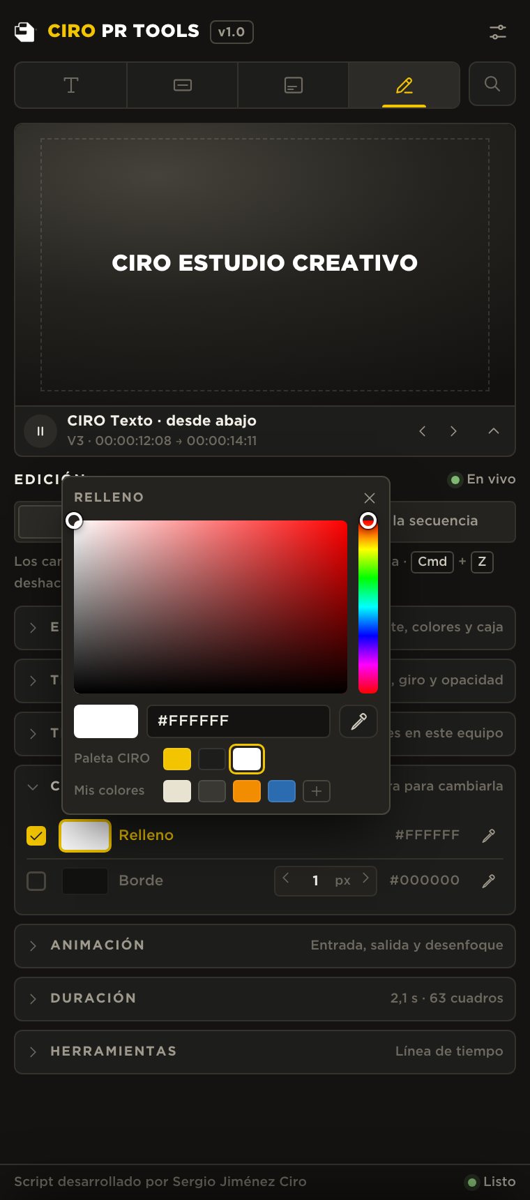 Selector de color con la paleta CIRO